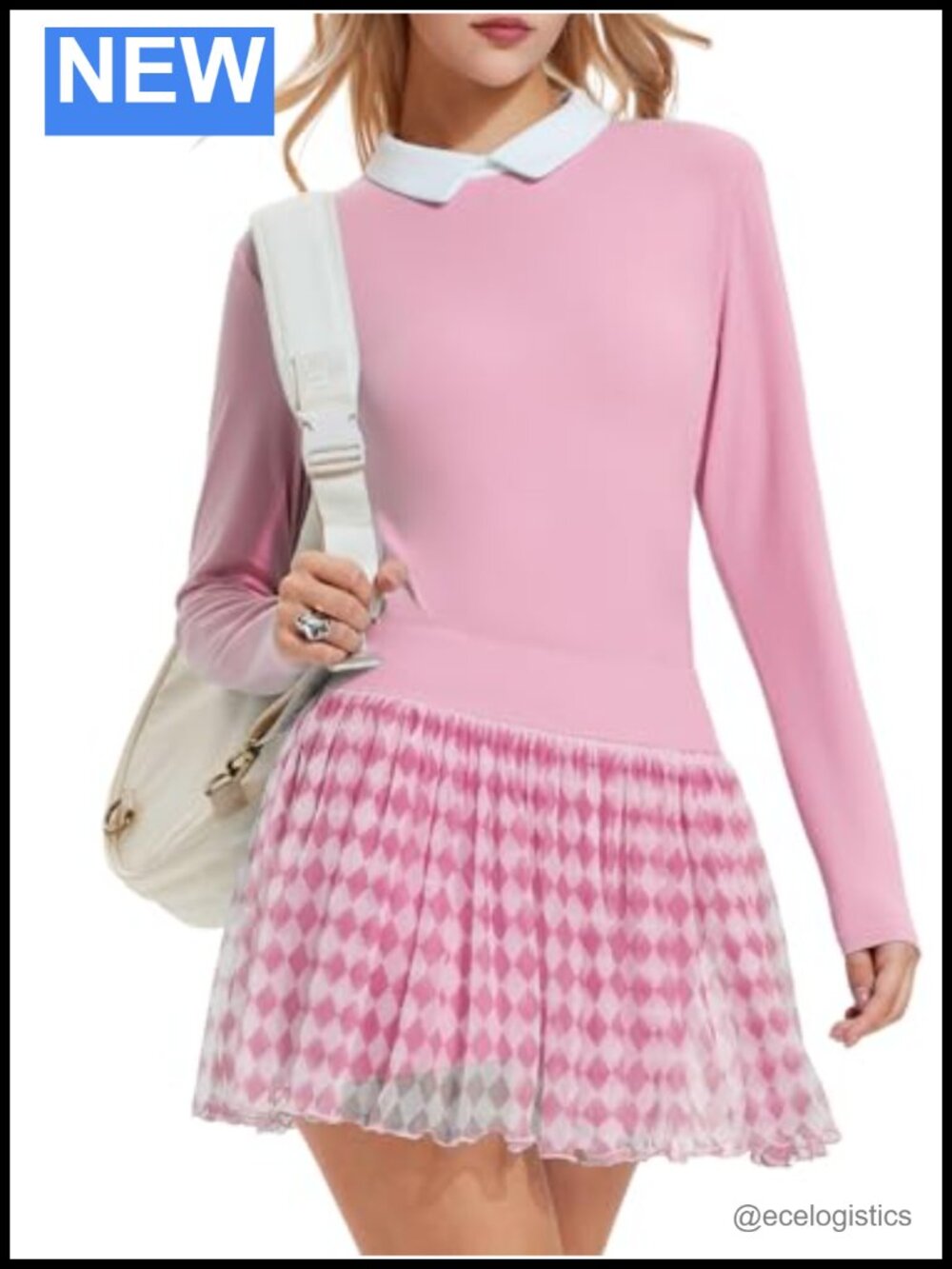 Women's 2 Piece Tennis Skirt Set Long Sleeve Collared Top Pleated Skort